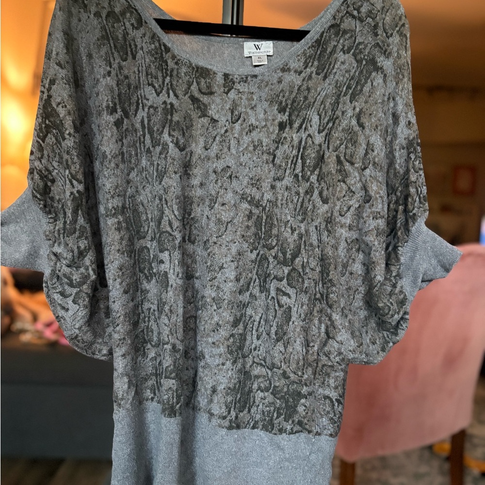 Worthington Charcoal Gray Textured Crew Neck Sweater